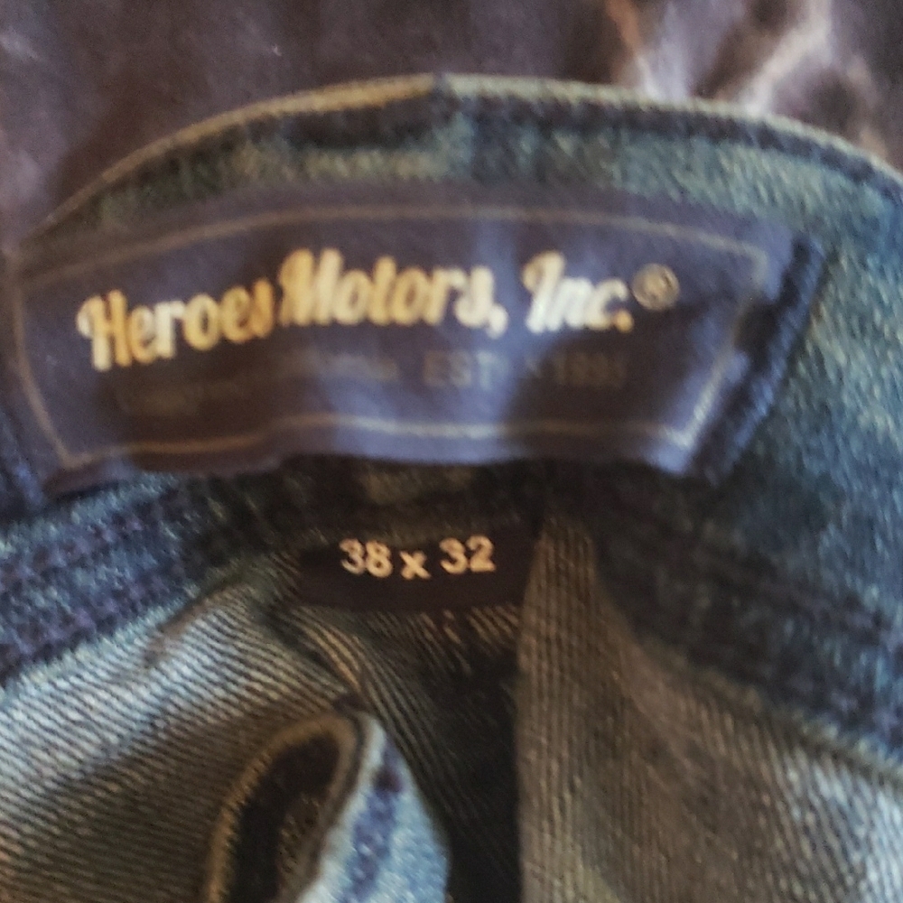 Heroes Motors Inc. Distressed Slim Denim Slim Stretch 38X32 Blue Jeans - Picture 2 of 14